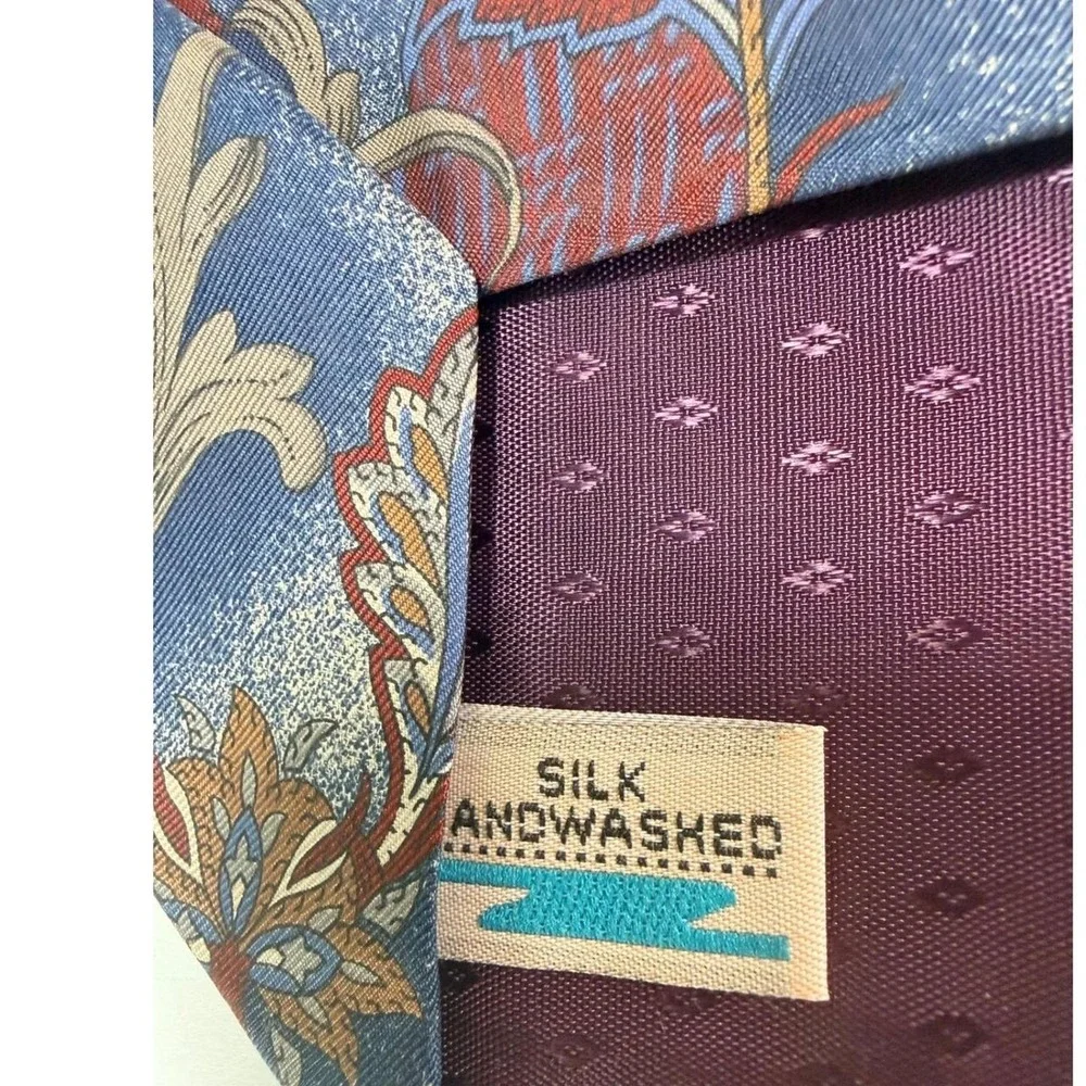 Robert Stock Necktie Sandwashed Silk Men Blue Floral Paisley Silk Vintage Dandy
